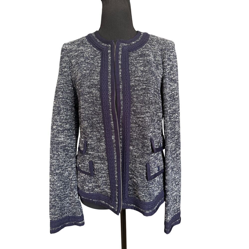 Talbots Navy Tweed Zip Front Long Sleeve Sz 8 Elegant Professional | NWOT